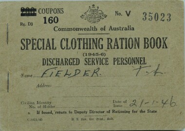 Document Clothing ration book WW2, Special clothing ration book, 21/1/46