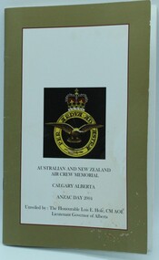 Document, Australian and New Zealand Air Crew Memorial Calgary Canada, 2004