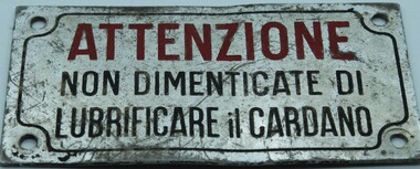 Souvenir, Italian aircraft ID plate, c WW2