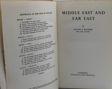 Book, Australia in the War of 1939 - 1945. Middle East and Far East, 1953