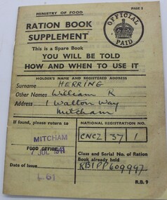 Document - Ration Book, WW2