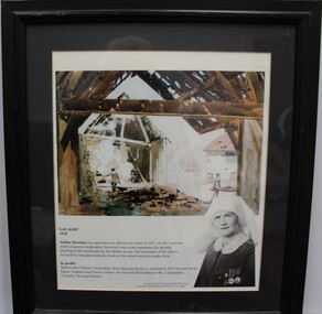 Photograph, framed print of Arthur Stretton painting with insert photo of Matron Ida O'Dwyer Australian Army Nursing Servicer