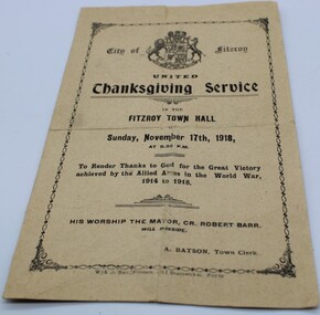 Document, Thankgiving Service 1918, 1918