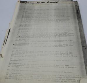 Work on paper - Ringwood RSL rules, Original Ringwood RSL rules