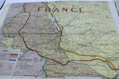 Souvenir - Map of France, Battlefront lines marked on map.1918