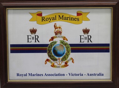 Work on paper - Royal Marines Association, Victoria, Australia, framed insignia of the Royal Marines