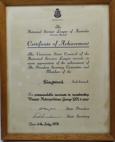 Document - RSL Certificate of Achievement - Increase in Membership