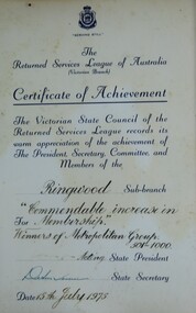 Document - RSL certificate of achievement