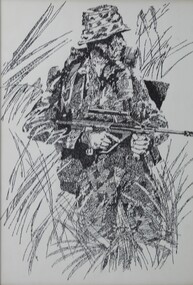 Work on paper - Jungle soldier, Framed sketch