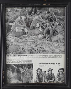 Photograph - Japanese prisoners with wounds dressed by Australians, Framed photograph