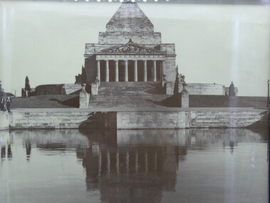 Photograph - Melbourne Shrine of Remeberance with lake of reflection in foreground, Framed picture