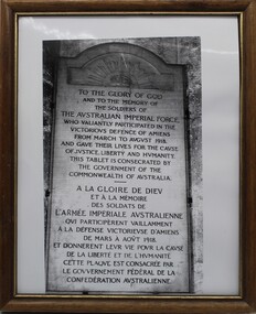 Photograph - Wall plaque-Australian Imperial force, Framed photograph