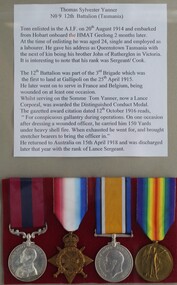 Medal - Thomas Sylvester Yanner, No 9 12th Battalion. Tasmania