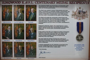 Medal - Ringwood R& S.L Centenary Medal Recipients