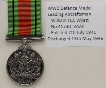 Medal - Aircraftsman William H J Wyatt, WW2 Defence Medal