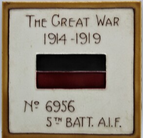 Memorabilia - Commemerative tile of Regiment WW1, A.I.F, Maroon and black horizontal stripes