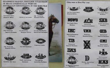 Document - Brochure listing badges etc, Boer war, Australian contingents in the Boer War badges etc