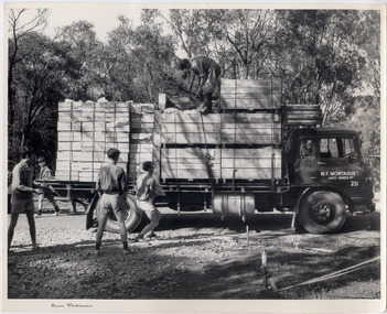Photograph - Photo-black & white- loading apple trucks