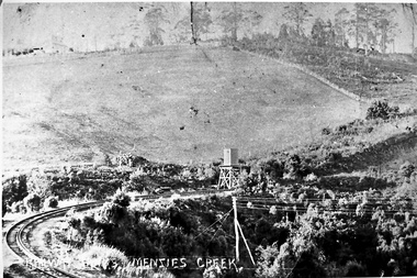 Photograph - Photo-black & white-Puffing Billy track and water tower
