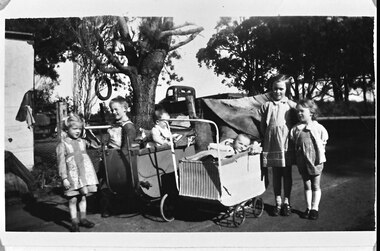 Photograph, Photo - Group of children playing under trees. Hermon children and friends