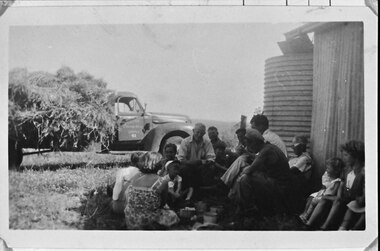 Photograph - Morning tea during hay carting at the Hermon farm