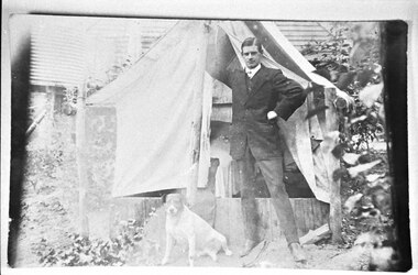 Photograph - Finlay Currie and dog at tent