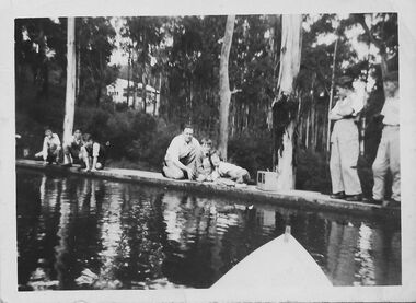 Photograph - People on the spillway of Belgrave Reservoir c.1940s