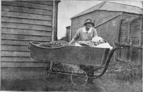 Melbourne District Nursing Society (MDNS) Sister attending a patient in a wicker bed pram