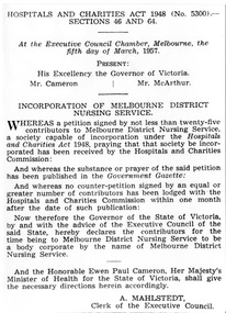 Incorporation of Melbourne District Nursing Service document