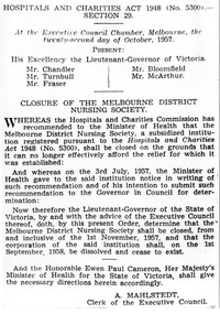 Closure of the Melbourne District Nursing Society document