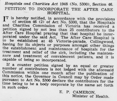 Petition to Incorporate the After Care Hospital document