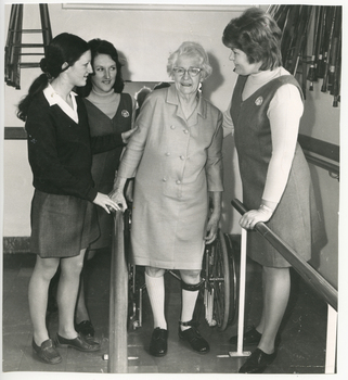 Royal District Nursing Service (RDNS) Sister visiting the Physiotherapy Department at Mount Royal Hospital