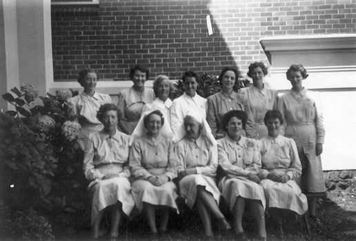 Matrons and Trained nurses (Sisters) outside the Melbourne District Nursing Society After Care Hospital