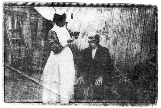 Early Melbourne District Nursing Society (MDNS) Trained Nurse attending a man in his backyard