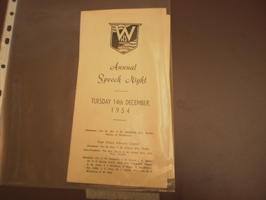 WHS Speech Night Pamphlet, 1954
