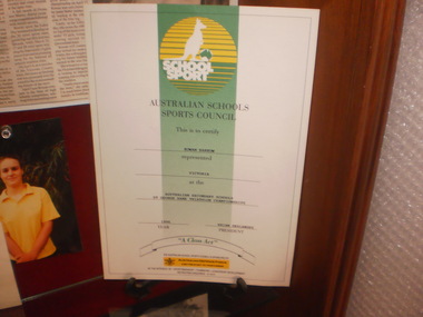 Australian Schools Sports Council Representation Certificate, 1996