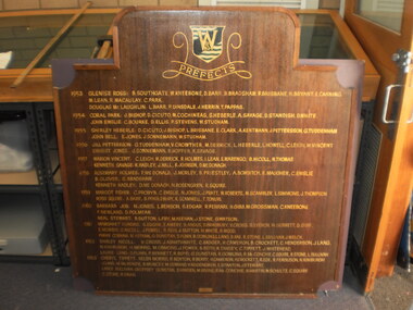 WHS Prefects Honour Board, 1953-1963
