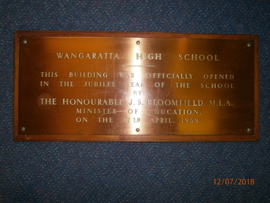 WHS Building Opening Plaque, 1959