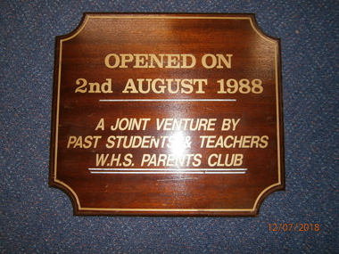 WHS Building Opening Plaque, 1988