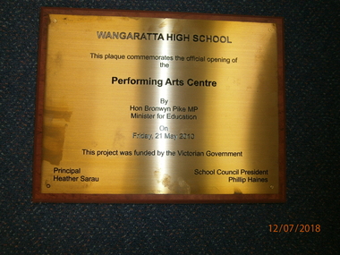 WHS Building Opening Plaque, 2010