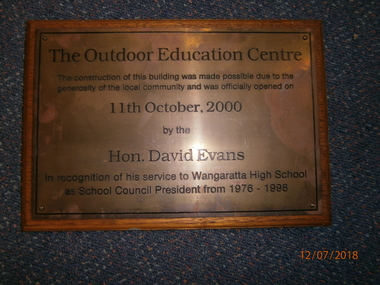 WHS Building Opening Plaque, 2000