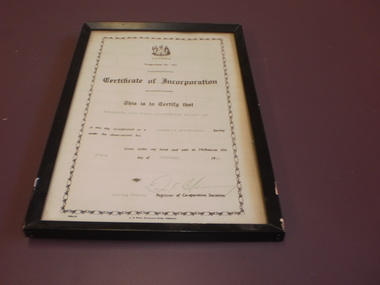 WHS Framed Certificate, 1965, 1986