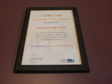 WHS Framed Certificate, 2013