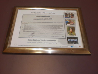 WHS Framed Certificate, 2010
