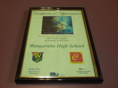 WHS Framed Certificate, 2007
