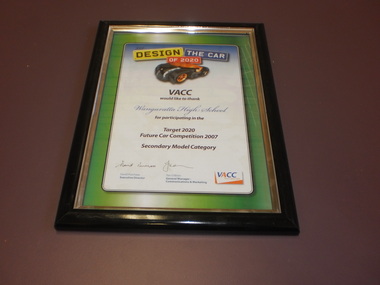 WHS Framed Certificate, 2007