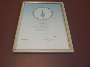 WHS Framed Certificate, 1997