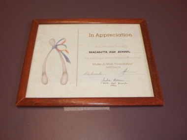 WHS Framed Certificate, 1992