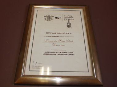 WHS Framed Certificate, 2006