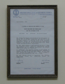 Document, Framed, Letter of Greeting & Goodwill, 22/12/1990
